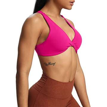 Aoxjox Women's Workout Sports Bras Fitness Backless Padded Satara Low Impact Bra Yoga Crop Tank Top (Rose Red, Small)