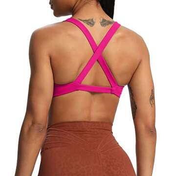 Aoxjox Women's Workout Sports Bras Fitness Backless Padded Satara Low Impact Bra Yoga Crop Tank Top (Rose Red, Small)