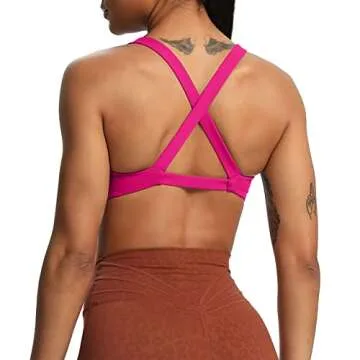 Aoxjox Women's Workout Sports Bras Fitness Backless Padded Satara Low Impact Bra Yoga Crop Tank Top (Rose Red, Small)