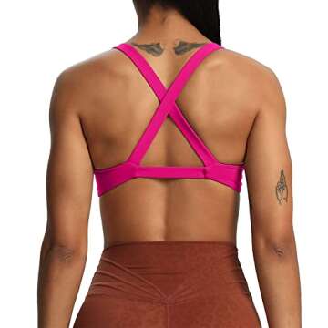 Aoxjox Women's Workout Sports Bras Fitness Backless Padded Satara Low Impact Bra Yoga Crop Tank Top (Rose Red, Small)