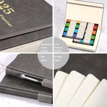 2025 Planner - Weekly & Monthly Planner 2025 with Calendar Stickers, JAN 2025 - DEC 2025, 5.75" X 8.25", Planner 2025 with Premium Thicker Paper, Pen Holder, Inner Pocket and 44 Notes Pages - Gray