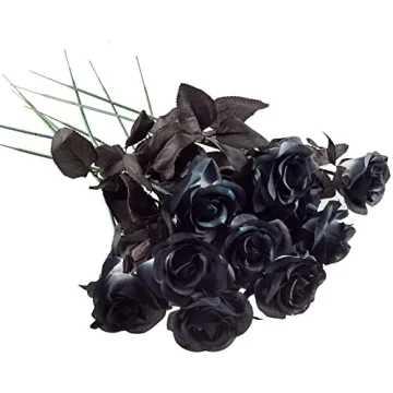 Yebazy Black Artificial Silk Roses - 10 Pack for Elegant Decorations