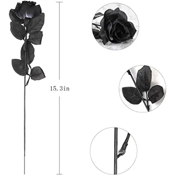 Yebazy Black Silk Roses for Wedding, Halloween, Home Decor