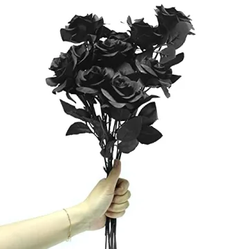 Yebazy Black Silk Roses for Wedding, Halloween, Home Decor