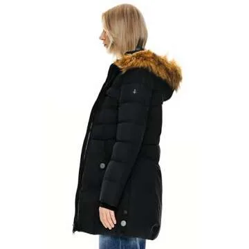 Orolay Women's Down Jacket with Faux Fur Trim Hood Black M