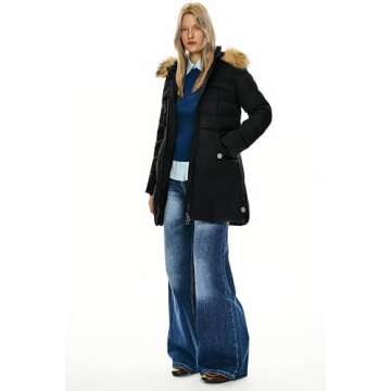 Orolay Women's Down Jacket with Faux Fur Trim Hood Black M