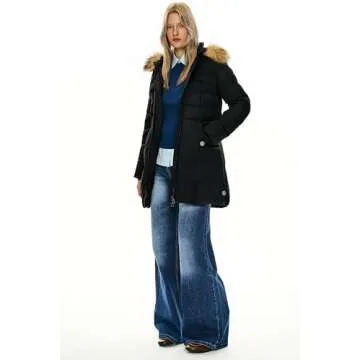 Orolay Women's Down Jacket with Faux Fur Trim Hood Black M