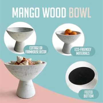 Fairwood Way White Fruit Bowl - 8 Inch Wide White Wooden Footed Bowl – Coastal, Shabby Chic or Farmhouse Centerpiece Pedestal Bowl – White Modern Fruit Bowl on Pedestal