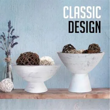 Fairwood Way White Fruit Bowl - 8 Inch Wide White Wooden Footed Bowl – Coastal, Shabby Chic or Farmhouse Centerpiece Pedestal Bowl – White Modern Fruit Bowl on Pedestal