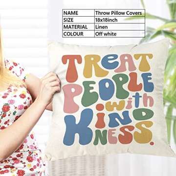 OUZ Treat People with Kindness Pillow Case - Inspirational Quotes Throw Pillow Covers, Cute Pillow Cover, Teen, Girl Room Sofa Bed Pillowcase Decor 18 x18inch -8L104