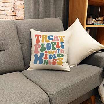 OUZ Treat People with Kindness Pillow Case - Inspirational Quotes Throw Pillow Covers, Cute Pillow Cover, Teen, Girl Room Sofa Bed Pillowcase Decor 18 x18inch -8L104