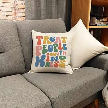 OUZ Treat People with Kindness Pillow Case - Inspirational Quotes Throw Pillow Covers, Cute Pillow Cover, Teen, Girl Room Sofa Bed Pillowcase Decor 18 x18inch -8L104
