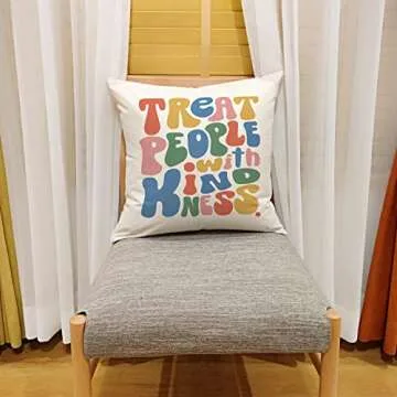 OUZ Treat People with Kindness Pillow Case - Inspirational Quotes Throw Pillow Covers, Cute Pillow Cover, Teen, Girl Room Sofa Bed Pillowcase Decor 18 x18inch -8L104