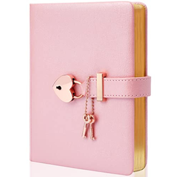 CAGIE Heart-Shaped Lock Diary for Girls 8-12 - 296 Gold Edged Pages with Gift Box