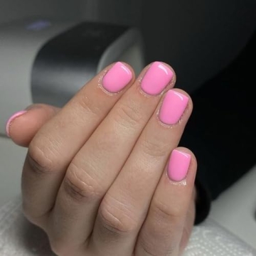 Short Press on Nails, Pink Glossy Gel Square Acrylic Fake Nails, Pure Color Supremely Natural Fit Re...
