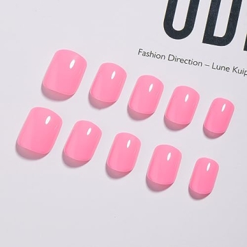 Short Pink Glossy Square Acrylic Press-On Nails Kit