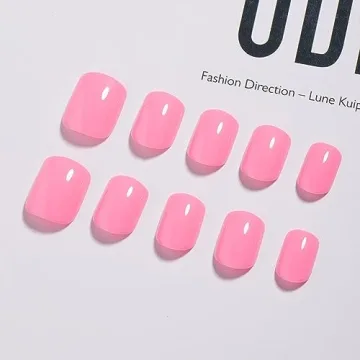 Short Pink Glossy Square Acrylic Press-On Nails Kit