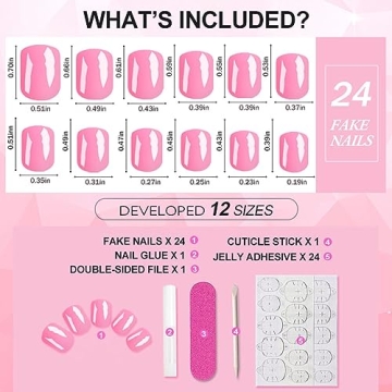 Short Pink Glossy Square Acrylic Press-On Nails Kit