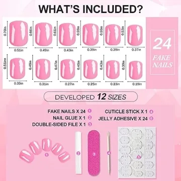 Short Pink Glossy Square Acrylic Press-On Nails Kit
