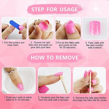 Short Pink Glossy Square Acrylic Press-On Nails Kit