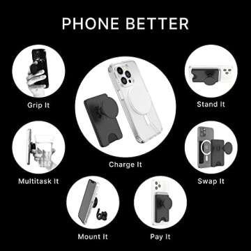 PopSockets Phone Wallet with Expanding Grip, Phone Card Holder, Wireless Charging Compatible, Wallet Compatible with MagSafe® - Black