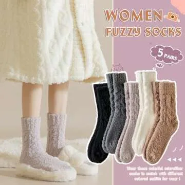 WEVIAS Womens Fuzzy Socks Slipper Fluffy Comfy Cozy Winter Soft Warm Fleece Cabin Plush Sleep Socks (Black/White/Grey/Khaki/Pink)