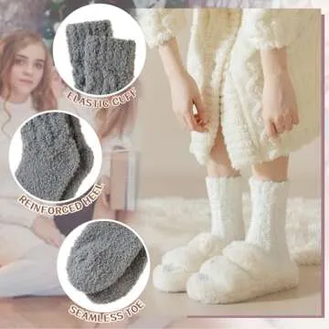 WEVIAS Womens Fuzzy Socks Slipper Fluffy Comfy Cozy Winter Soft Warm Fleece Cabin Plush Sleep Socks (Black/White/Grey/Khaki/Pink)