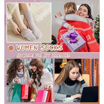 WEVIAS Womens Fuzzy Socks Slipper Fluffy Comfy Cozy Winter Soft Warm Fleece Cabin Plush Sleep Socks (Black/White/Grey/Khaki/Pink)