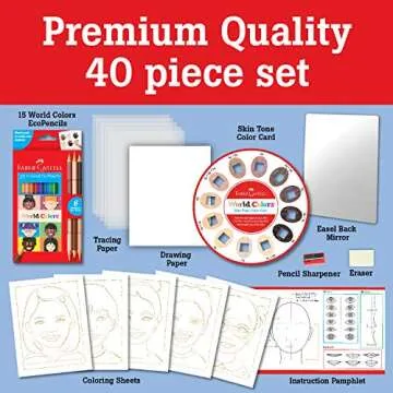 Faber-Castell World Colors How to Draw Faces Kit - Learn to Draw Portraits for Beginners - 40 Piece Skin Tone Coloring Pencils and Paper Art Set