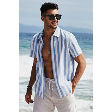 JMIERR Men's Stylish Button-Up Summer Dress Shirt