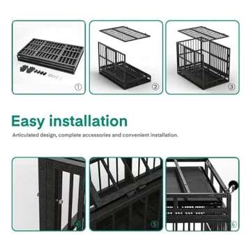 WOKEEN 48/38 Inch Heavy Duty Dog Crate Cage Kennel with Wheels, High Anxiety Indestructible, Sturdy Locks Design, Double Door and Removable Tray, Extra Large XL XXL