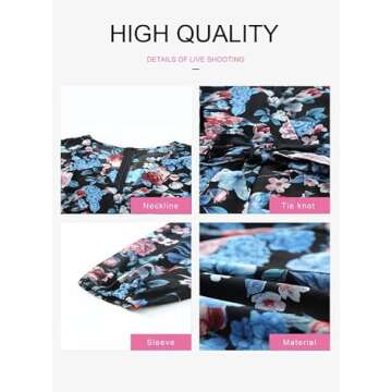 Dokotoo Womens Spring Summer Cross V-Neck Long Sleeve Ruffle Hem A-Line Floral Dresses Fashion Boho Casual Mini Dress Chiffon Tie Knot Elegant Beach Mini Short Skater Dresses for Women Black Large