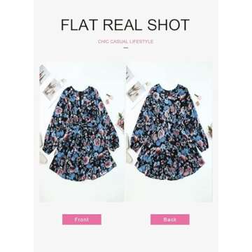 Dokotoo Womens Spring Summer Cross V-Neck Long Sleeve Ruffle Hem A-Line Floral Dresses Fashion Boho Casual Mini Dress Chiffon Tie Knot Elegant Beach Mini Short Skater Dresses for Women Black Large