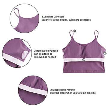 Women's Sports Bras Comfy Padded Gym Workout Crop Top Camisole Shirt Running Cami Yoga Crop Tank Tops Purple