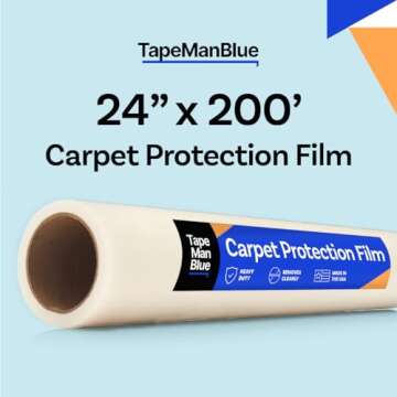 TapeManBlue Carpet Protection Film – 24" x 200' Clear, Self-Adhesive Plastic Protector Film