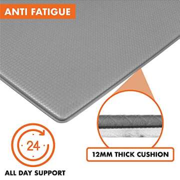 OPUX Anti Fatigue Kitchen Floor Mat, Reversible Cushioned Memory Foam Kitchen Rug Pad, Waterproof Non-Slip Padded Comfort Standing Mat for Office Laundry Home, 47x17 (Marble Gray)