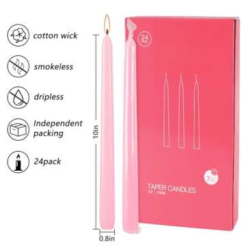 Elegant 10 Inch Pink Taper Candles Set of 24 for Any Occasion