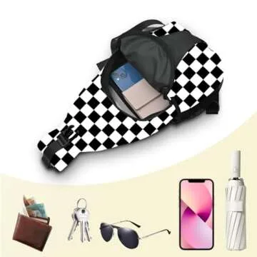 Yrebyou Checker Sling Bag Adjustable Crossbody Backpack