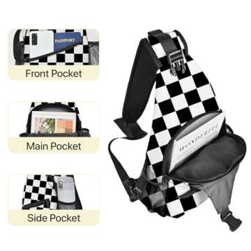 Yrebyou Checker Sling Bag Adjustable Crossbody Backpack