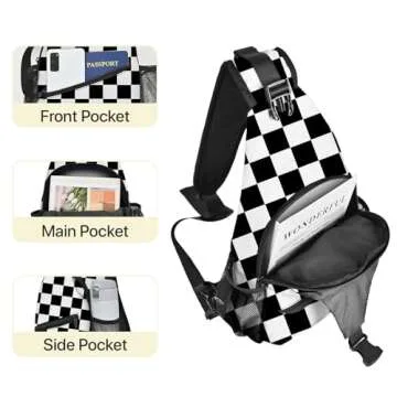 Yrebyou Checker Sling Bag Adjustable Crossbody Backpack