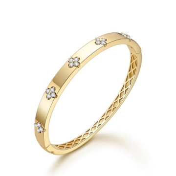 TIMELESSTAR Four Leaf Clover Bracelet Moissanite Tennis Chain Chunky 18K Plated Gold Bracelets for W...