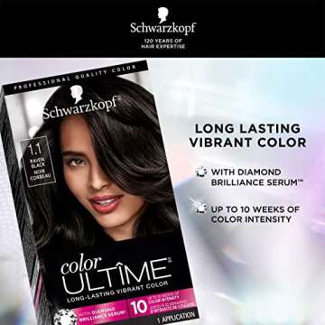 Schwarzkopf Color Ultime Hair Color, 1.1 Raven Black, 1 Application - Permanent Black Hair Dye for Vivid Color Intensity and Fade-Resistant Shine up to 10 Weeks