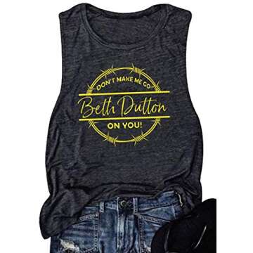 Women Shirts Beth Dutton Tank Top Funny Sleeveless Country Music Tee Vintage Graphic Tees Tops(Large...