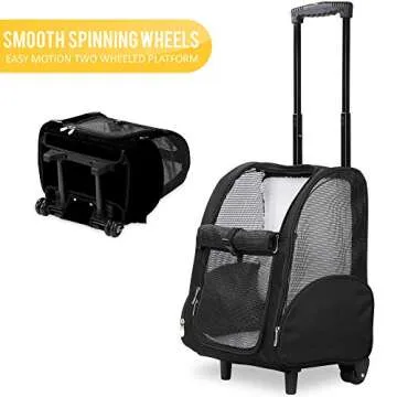 KOPEKS Deluxe Backpack Pet Travel Carrier with Double Wheels for Pets up to 10 Pounds - Black - Approved by Most Airlines