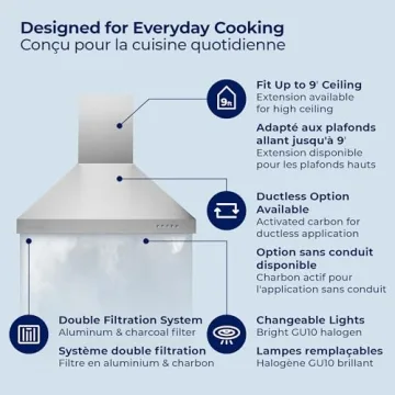 30" Matte Black Wall Mount Range Hood with Strong Suction