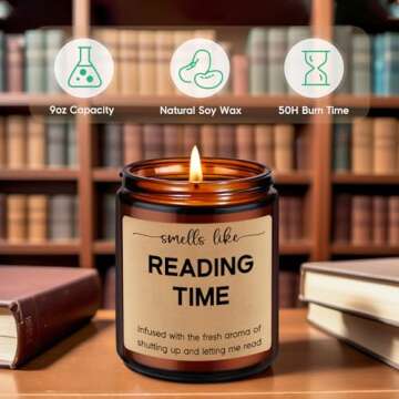 GSPY Reading Candle, Book Lovers Gifts, Readers, Bookish Present - Reading Accessories, Cute Reader Presents - Funny Birthday, Valentines Gifts for Book Lovers Women, Bookworm, Librarian, Men