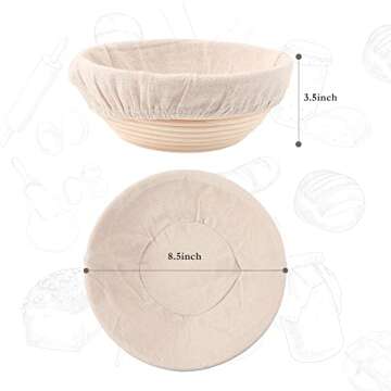Joyyy Sourdough Bread Proofing Baskets with Liner, Dough Rising Ratten Bowl for Bread Making and Baking, Round, 8.5 inch (Set of 2)