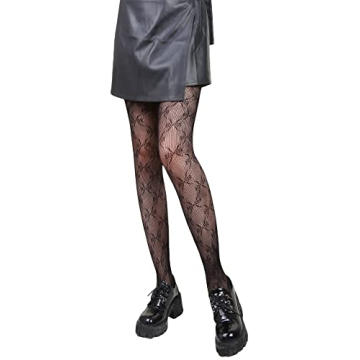 SOLY HUX Women's Fishnet Stockings Patterned Floral Tights Thigh High Pantyhose Black Bow Pattern On...