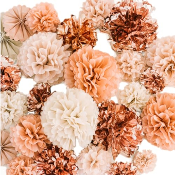 20 PCS Rose Gold Party Decorations - Metallic Foil and Tissue Paper Pom Poms - Perfect for Celebrati...