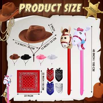 Xtinmee 36 Pcs Cowboy Party Costume Set, Farm Cowboy Hats Paisley Bandanas Inflatable Stick Horses Kids Party Supplies(Multicolor)